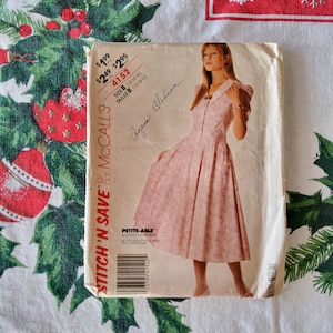 McCalls Stitch &#39;n Save 4152 complete ongesneden fabrieksplooien vintage jaren 80 naaipatroon romantische druppelvormige taille jurk met volledige pofmouw 12-16