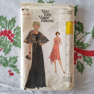 Vogue 9063 Cut Complete Vintage 70s Sewing Pattern Maxi or Midi Dress with Capelet Day to Evening Size 14 Bust 36