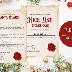 ¡Carta de Papá Noel y certificado de buena lista! ¡Bonito paquete! ¡Editable e imprimible!