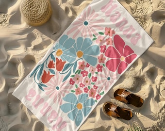 Personalized Floral Beach Towel: Quick Dry, Oversized Summer Gift