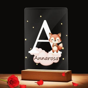 パーソナライズされたファンタジースタークラウドかわいい森の動物イニシャルネームLEDナイトライト木製ベース付き保育園の装飾子供用ベビーシャワーギフト
