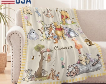 Gepersonaliseerde Winnie de Pooh-deken voor kinderen, klassieke pooh-babydeken, zachte peuterdeken, douchecadeau pasgeboren