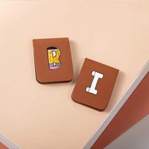 Personalized Pencil Notebook Style Magnetic Leather Bookmark Clip with Initial Birthday Christmas Back to School Gift for Book Lover Teacher