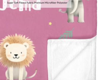 Personalized Jungle Giraffe Elephant Soft Throw Blanket With Name
