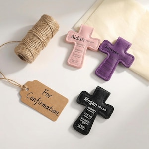 Personligt namn Bibelvers Korsformad Magnetisk Kristen Bokmärkesklämma i Läder Dop/Konfirmation Gåva för Bokälskare/Familj/Vän