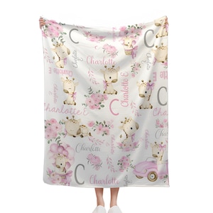 Personalisierte niedliche Blumengiraffen-weiche Wurf-Decke mit Anfangs- und Namens-Kinderzimmerdekor-Babyparty-Geburtstagsgeschenk für Kinder Neugeborene
