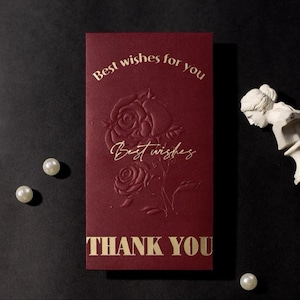 Envelope vermelho elegante feito à mão com rosas em relevo e folha de ouro - perfeito para casamentos, presentes e ocasiões especiais, festival de primavera