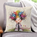 Personalized Cute Cartoon Quirky Girl Throw Pillow Cover with Name Home Decor Birthday Gift for Girls Women product logo