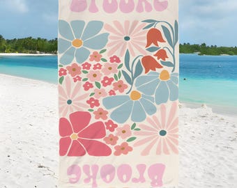 Personalized Floral Beach Towel: Quick Dry, Oversized Summer Gift