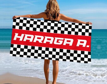 Personalized Checkered Racing Flag Beach Towel: Quick Dry Microfiber