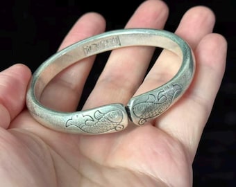 Handmade White Copper Open Cuff Bracelet with Fish Motif Handmade Gift, Men’s Bracelet collection