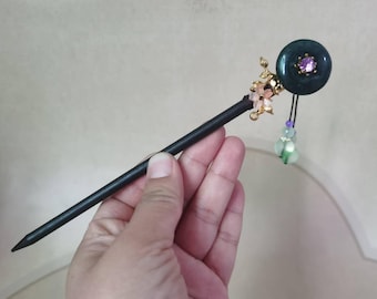 Natürliche grüne Jade Haarstab mit Charme, Crystal Healing Haarnadel, Feng Shui Stein Haarschmuck, Boho Edelstein Haarschmuck für Frauen Geschenk.