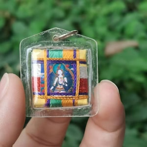 2 pcs Hand Painted Mini Chenrezig Thangka Amulet Pendant  Tibet Handpainted Thangka White Tara Goddess guanyin Kwan-yin god Buddha Pendant 8