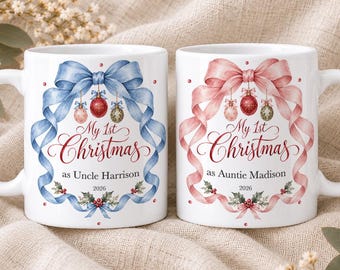 New Auntie & Uncle Christmas Mug Set Personalised First Christmas as Auntie Uncle Gift First Time Auntie Uncle Mugs Gift From Niece Nephew