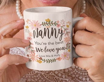 Customizable Mug For Grandma, Personalised Floral Coffee Mug, Daisy Name Mug, New Nanny Gift, Christmas Mug Gift, Mothers Day Mug Gift