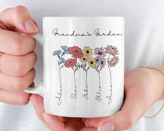 Birth Month Flower Mug, Grandma Garden, Personalised Gift From Grandkids, Nana Mug, Custom Coffee Mug, Birth Flower Gift, Mothers Day Gift