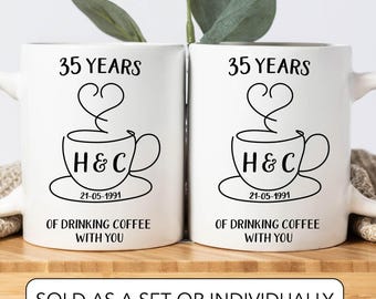 35th Year Wedding Anniversary Gift For Coffee Lovers Couples Thirty Five Year Anniversary Gift For Parents Matching Mr And Mrs Mugs Set