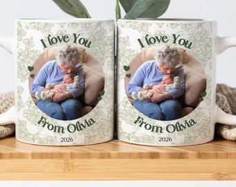 Taza personalizada con foto para la nueva abuela, regalo para el Día de la Madre. Taza con foto de parte del nieto/a. Primera abuela ascendida a Nana.