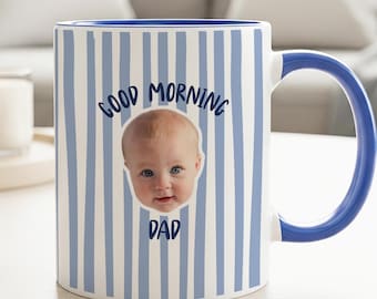 Personalised Baby Face Mug For New Dad Custom Photo Mug First Time Dad Gift Promoted To Dad Stripe Mug 1st Fathers Day Baby Picture Cup