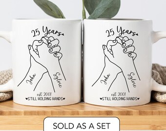 Personalised 25th Year Wedding Anniversary Gift For Parents Couples 25th Anniversary Matching Mug Set Mr And Mrs Mugs Silver Anniversary