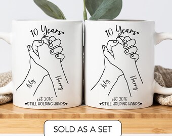 Personalised 10th Year Wedding Anniversary Gift For Couples 10th Anniversary For Her Matching Mug Set Mr And Mrs Mugs Tin Anniversary
