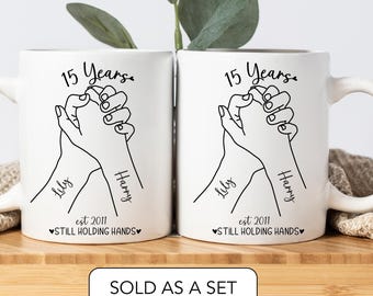 Personalised 15th Year Wedding Anniversary Gift For Couples 15th Anniversary For Her Matching Mug Set Mr And Mrs Mugs Crystal Anniversary