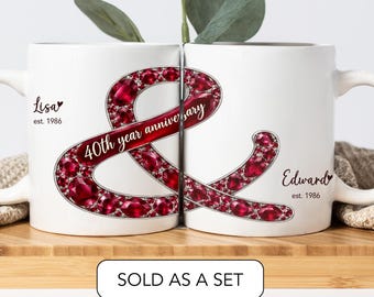 40th Year Wedding Anniversary Gift Couples 40th Year Ruby Anniversary Personalised Mug Set Gift For Parents or Friend Anniversary