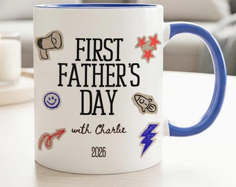 Personalised 1st Fathers Day Coffee Mug From Baby First Time Dad Gift Retro Y2K First Time Daddy Gift New Dad Gift From Wife Promoted To Dad
