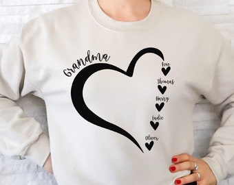 Grandma Sweatshirt With Grandkids Names Personalized Grandma Sweatshirt Grandma Custom Heart Sweat Grandma Presents Gift For Grandma