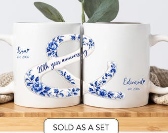 20th Year Wedding Anniversary Gift Couples 20 Year China Anniversary Personalised Mug Set Gift For Parents or Friend Anniversary