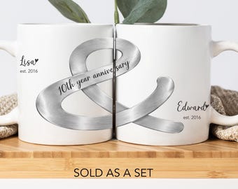 10th Year Wedding Anniversary Gift Couples 10th Year Tin Anniversary Personalised Mug Set Friend Anniversary Gift For Parents