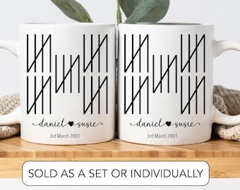 Regalo de 25º aniversario de bodas Juego de tazas personalizadas para parejas de 25º aniversario de bodas Tazas a juego para el Sr. y la Sra. de 25º aniversario de bodas