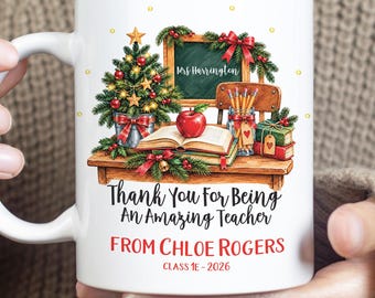 Personalised Teacher Christmas Tree Mug Gift From Student Custom End Of Year Grade School Best Ever Teacher Appreciation Gift Male Teacher