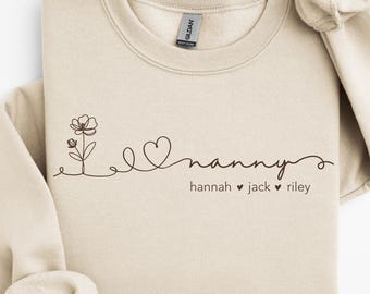Personalized Nanny Sweatshirt With Grandkids Names Floral Custom Nanny Birthday Gift From Kids Christmas Sweatshirt Nanny Mothers Day