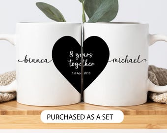Regalo personalizado para el 8.º aniversario de bodas Regalo para el 8.º aniversario de bodas para marido o mujer Tazas personalizadas con la fecha del aniversario Tazas a juego para el Sr. y la Sra.