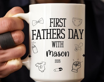 Personalised 1st Fathers Day Coffee Mug From Baby First Time Dad Gift Custom Daddy Mug New Dad Gift From Wife Promoted To Dad