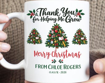 Personalised Teacher Christmas Tree Mug Gift From Student Custom End Of Year Grade School Best Ever Teacher Appreciation Gift Male Teacher
