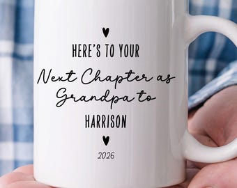 Taza personalizada para el nuevo abuelo: Comienza un nuevo capítulo. Regalo para el nuevo abuelo. Taza con el nombre de los nietos. Regalo para el primer abuelo. Taza para el nuevo abuelo.
