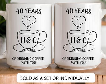 40th Year Wedding Anniversary Gift For Coffee Lovers Couples Forty Year Ruby Anniversary Gift For Parents Matching Mr And Mrs Mugs Set