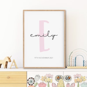 Custom Initial Print Birth Announcement Nursery Wall Art Print Initial Sign Birth Stats Print New Baby Gift Personalised Birth Stats Sign