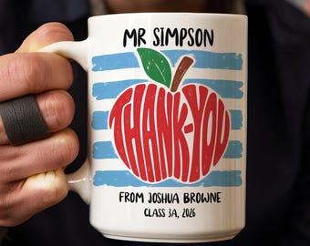 Personalised Male Teacher Mug Gift From Student Stripe Coffee Mug For Him Custom Apple Mug End Of Year School Teacher Appreciation Gift