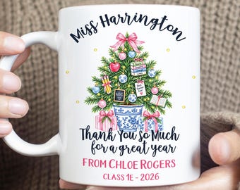 Personalised Teacher Christmas Tree Mug Gift From Student Custom End Of Year Grade School Best ever Teacher Appreciation Gift Preschool