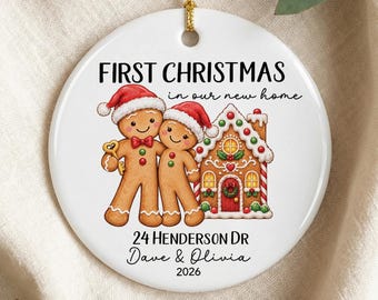 Personalised First Christmas In New Home Ornament Personalised Address Ornament Family Name New House Christmas Gift For Friends Gingerbread