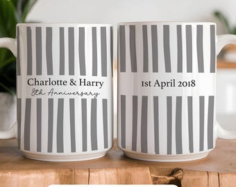 Regalo personalizado para el 8.º aniversario de bodas Regalo para el 8.º aniversario de bodas para marido o mujer Tazas personalizadas con la fecha del aniversario Tazas a juego para el Sr. y la Sra.