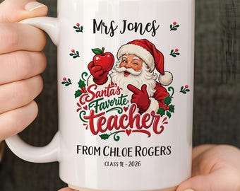 Personalised Teacher Christmas Mug Gift From Student Custom Santa Claus Mug End Of Year Grade School Teacher Appreciation Gift Male Teacher