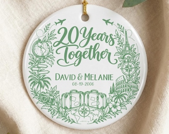 20th Anniversary Ornament Travel Lovers Gift Personalised Couples Twenty Year Wedding Ornament Mr And Mrs Marriage Ornament Travels Gift