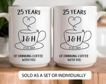 25th Year Wedding Anniversary Gift For Coffee Lovers Couples Twenty Five Year Anniversary Gift For Parents Matching Mr And Mrs Mugs Set