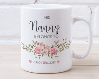 Personalised Nanny Mug With Grandkids Names Custom Grandma Mug New Nanny Gift Watercolour Floral Name Mug for Mothers Day Christmas Birthday