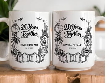 20th Anniversary Gift Couples 20th Year Wedding Anniversary Travel Lovers Personalised Mug Set Gift For Parents Mugs Travel Memory Gift
