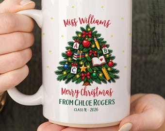 Personalised Teacher Christmas Tree Mug Gift From Student Custom End Of Year Grade School Best Ever Teacher Appreciation Gift Preschool Gift